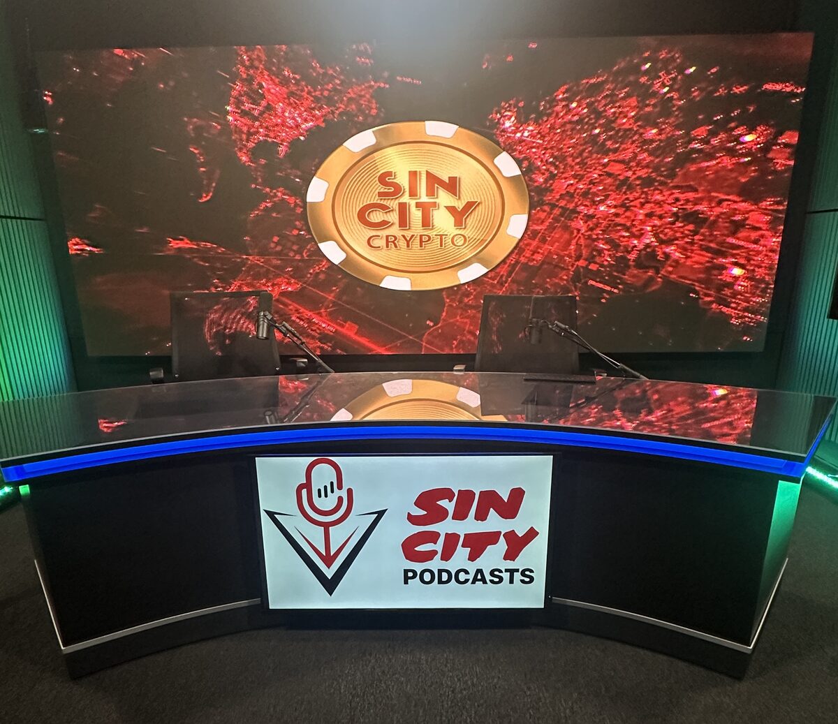 News Desk studio with LED wall and Sin City branding