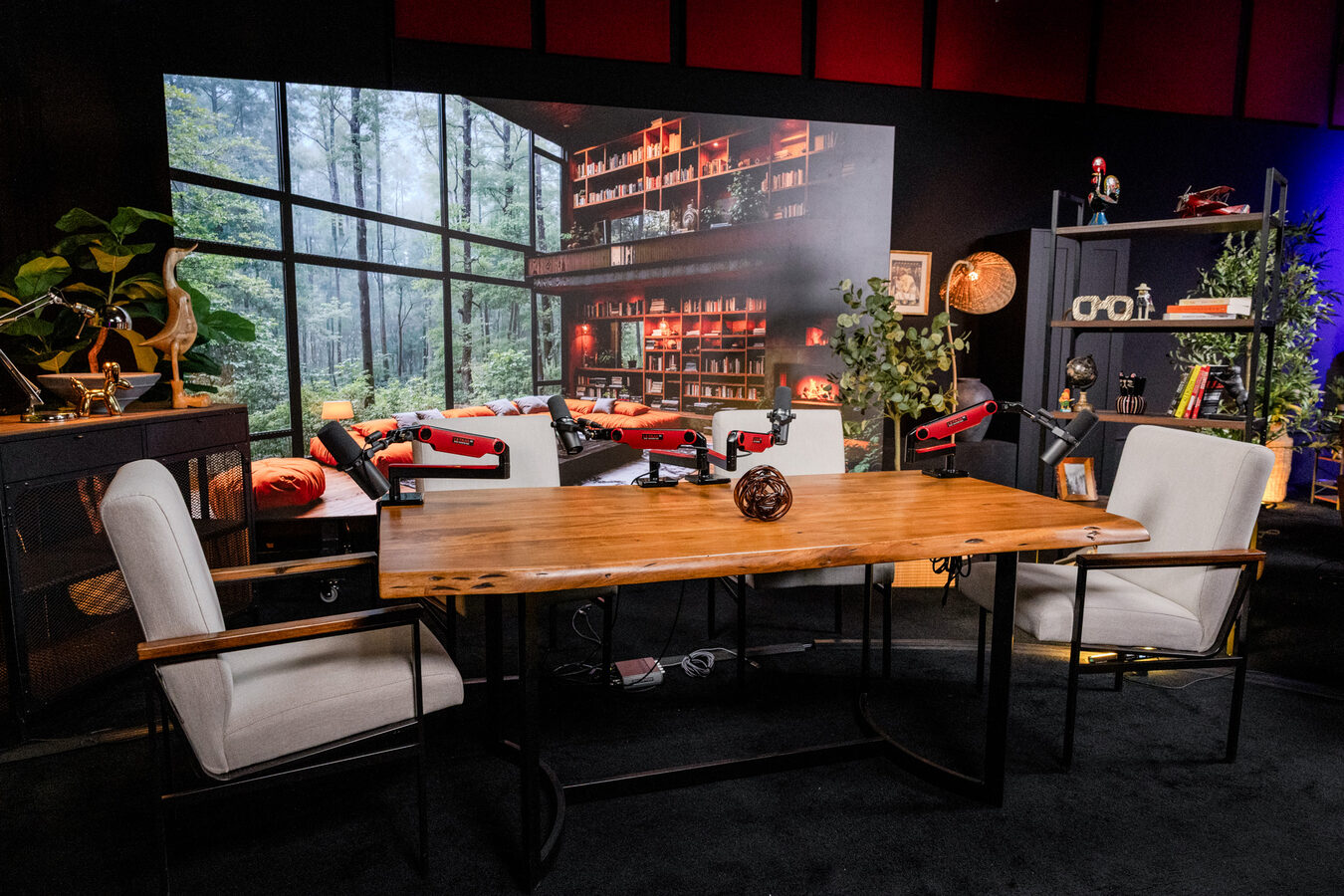 Roundtable studio wide angle with LED wall backdrop