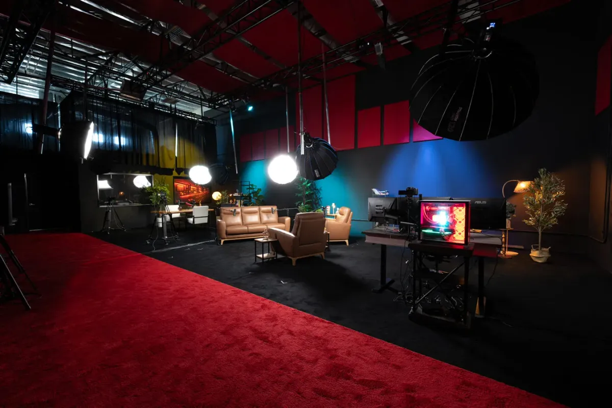 Sin City Podcast Studios production facility with red carpet and studio entrance Las Vegas